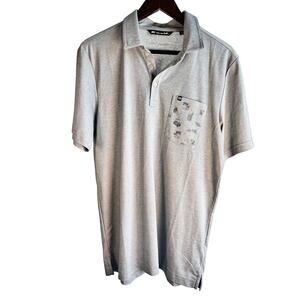 Travis Mathew Polo Shirt Men's Medium Gray Golf Casual Stretch Pocket Print